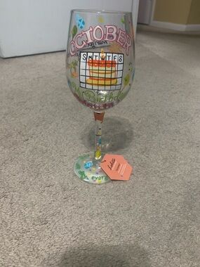 Lolita October Birthday Wine Glass - Pink, Yellow, Green, Blue
